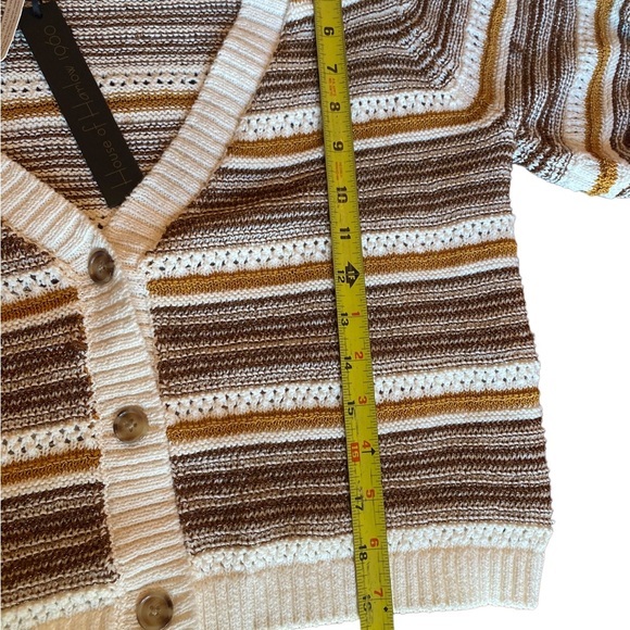 House of Harlow 1960 Puff Sleeve Cropped Neutral Striped Knit Cardigan S… - Picture 13 of 16